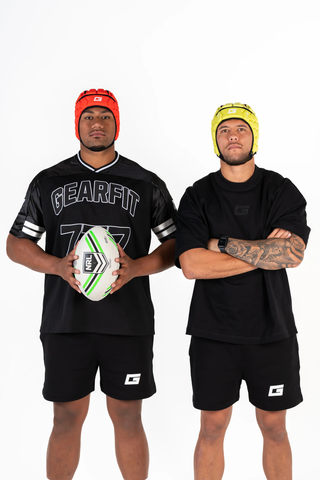 GearFit Fury rugby headgear in bold red, lifestyle photo