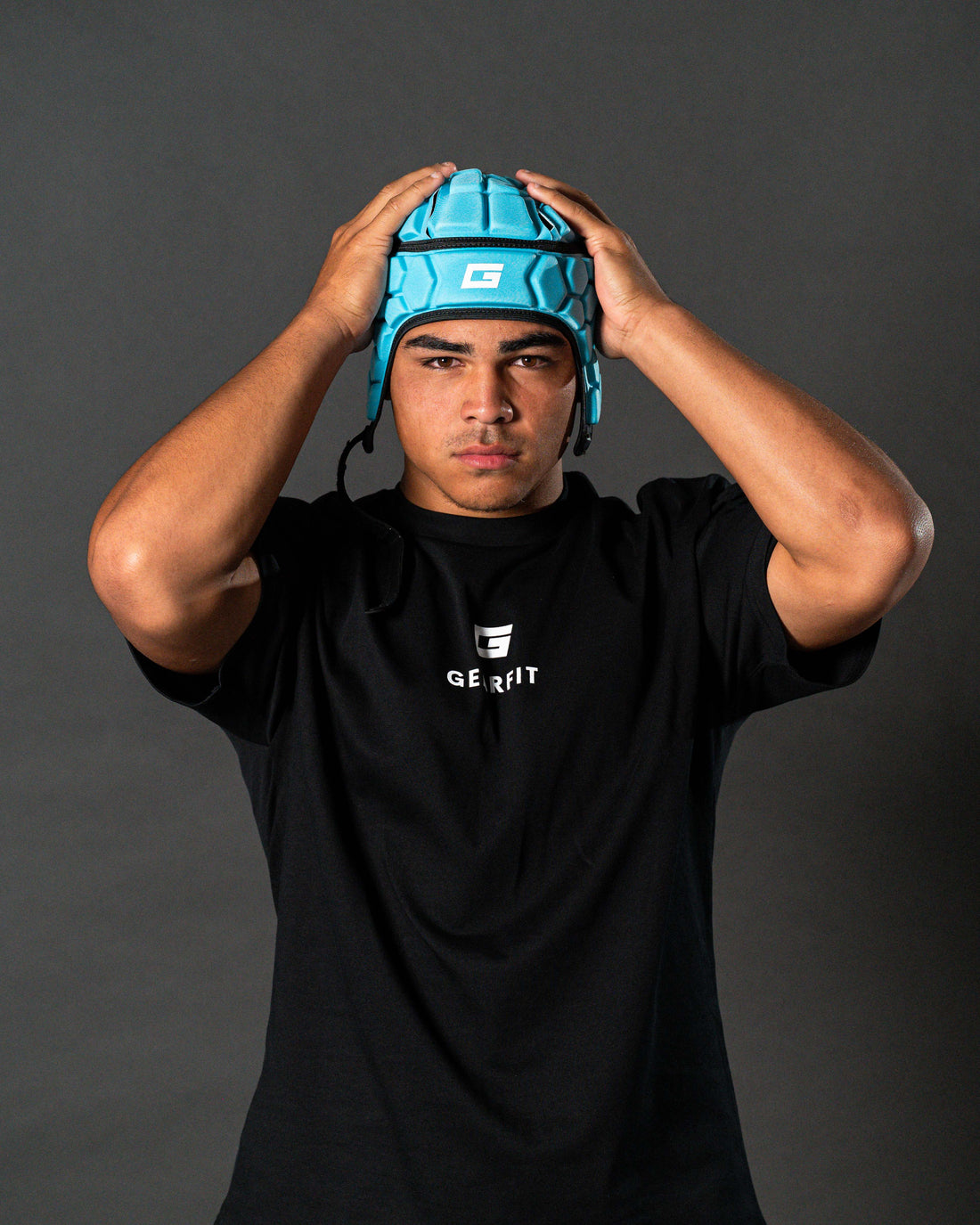 GearFit Aqua rugby headgear in bright blue