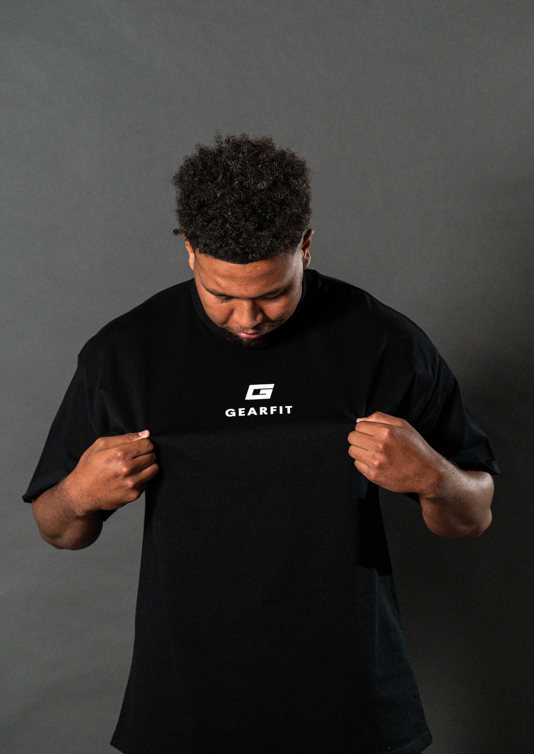 GearFit Oversized Active Tee in black, lifestyle photo