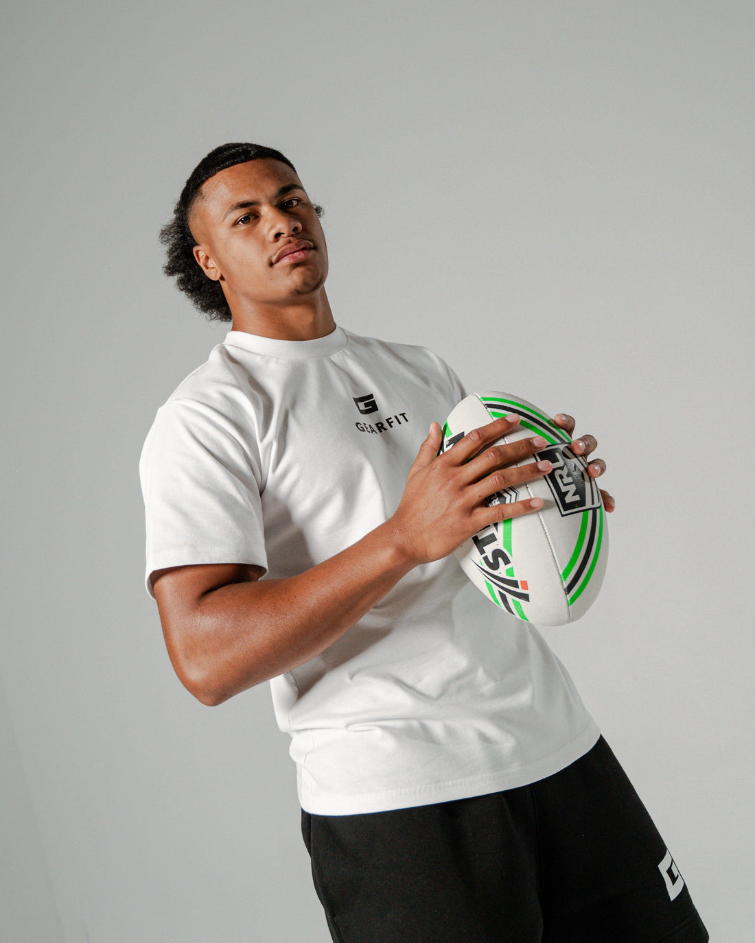 GearFit Oversized Active Tee in white, lifestyle photo