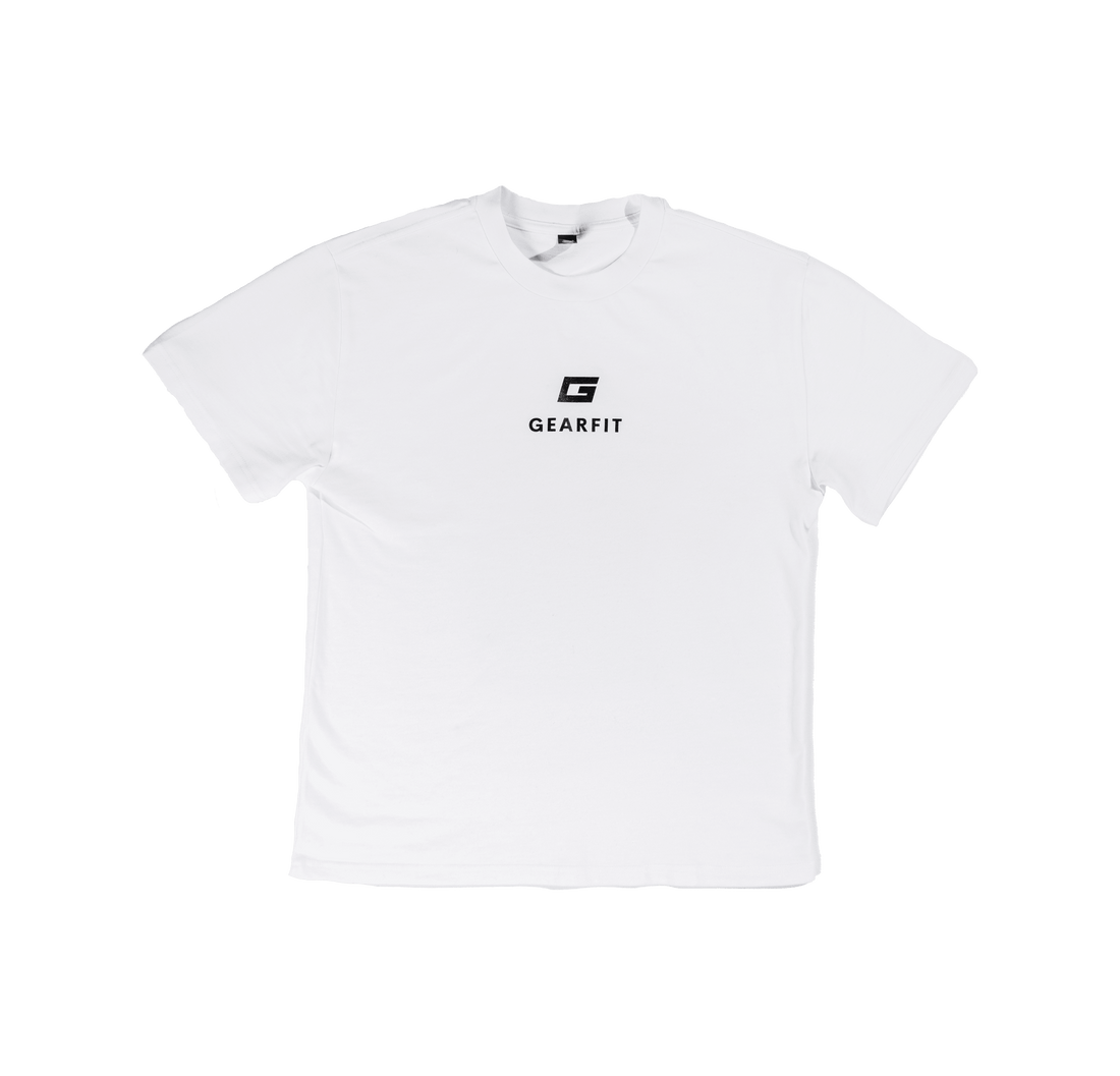 GearFit Oversized Active Tee in white, studio product photo