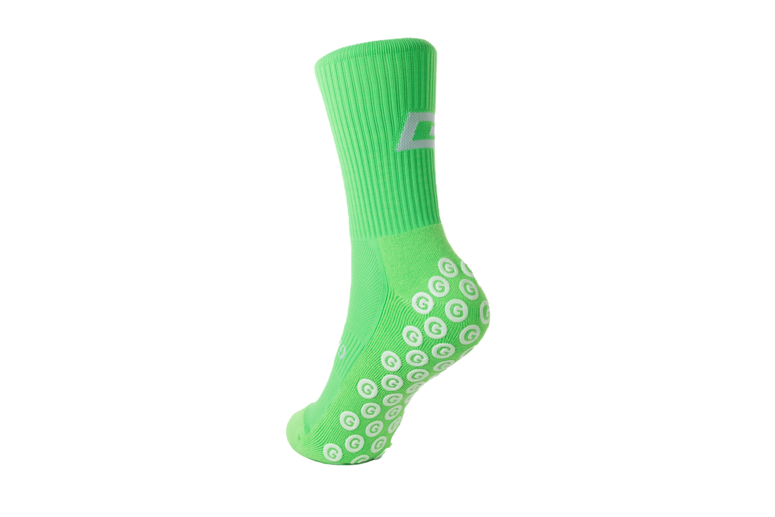 GearFit Lime grip socks in lime green, back view