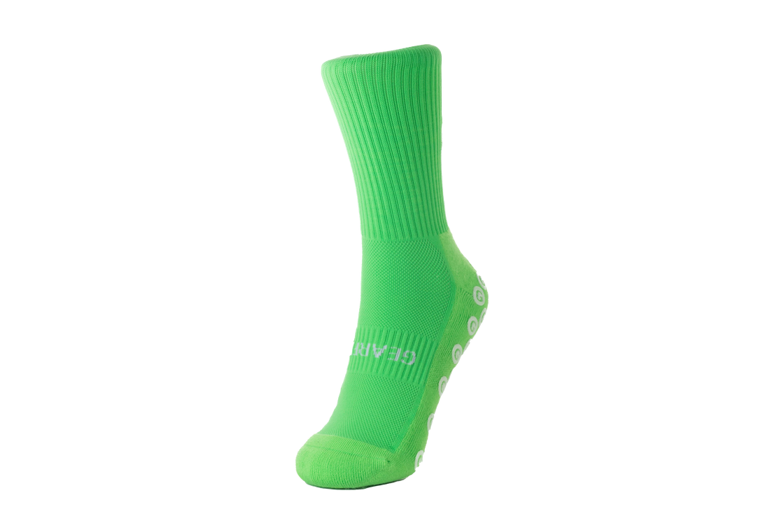GearFit Lime grip socks in lime green, front view