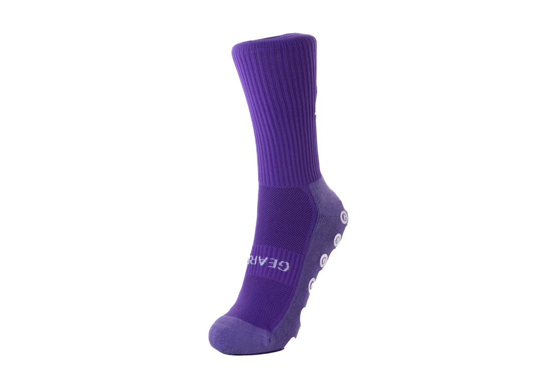 GearFit Phantom grip socks in purple, front view