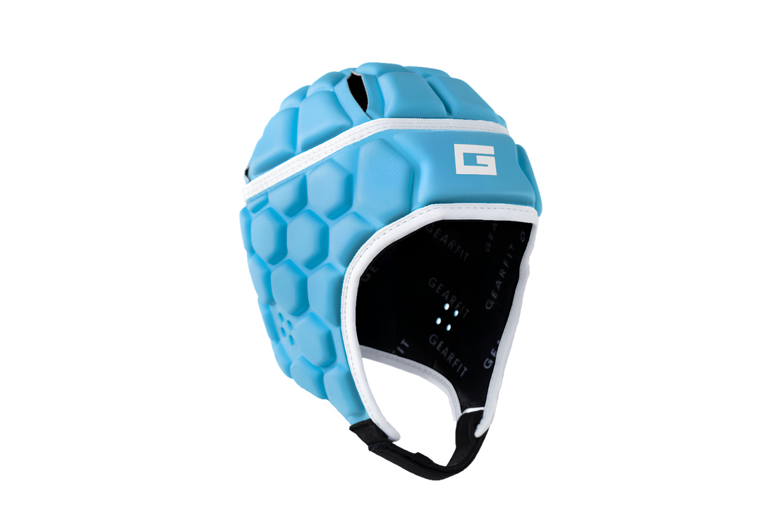 GearFit Aqua rugby headgear in bright blue