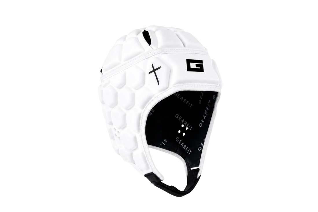 GearFit Invictus rugby headgear in white, front view
