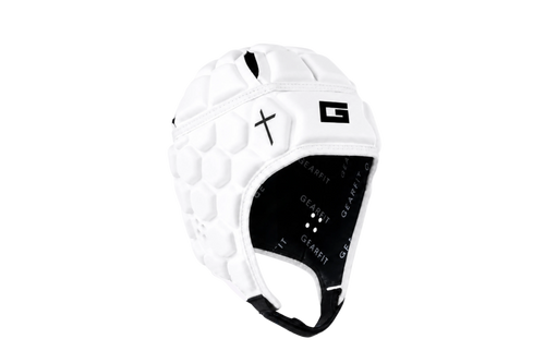 GearFit Invictus rugby headgear in white, front view